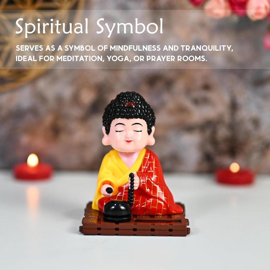 Motorisierte bewegliche Buddha-Mönchsstatue – Feng Shui Glücksbringer-Ornament für Armaturenbrett, Zuhause und Büro