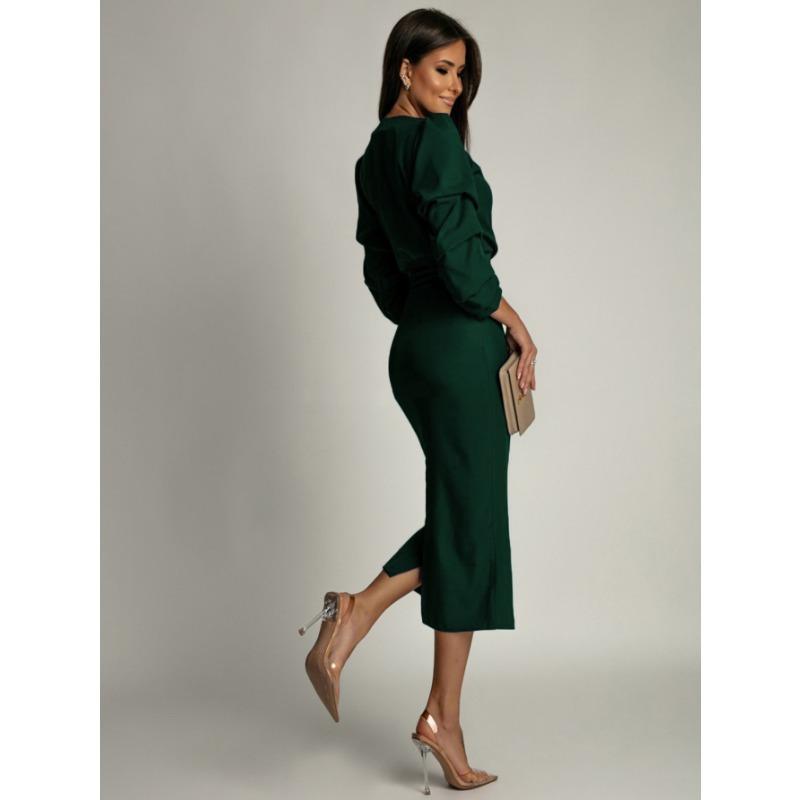 YYFS Damemote våren høsten ensfarget utskrift langermet V-hals høy midje uformelle kjoler