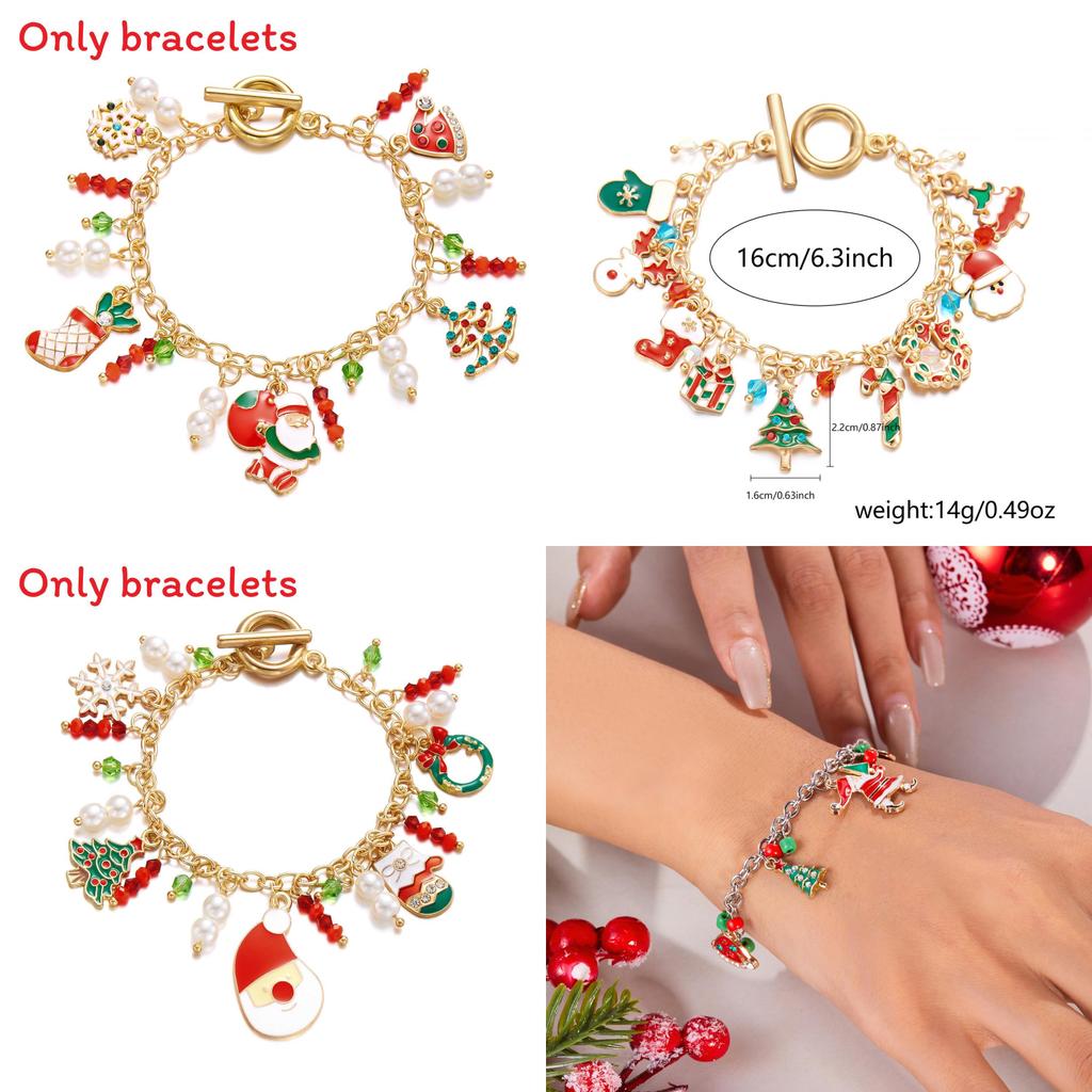 Pulseira de Charme de Natal Para Mulheres Com Pingente de Floco de Neve Veado Papai Noel Feita à Mão