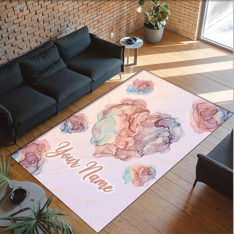 Hearts Theme Crystal Velvet Floor Rug Personalized Custom Name Text Warm Carpet Home Decoration