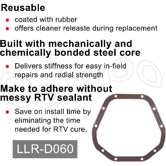 LLR-D060 Differential Cover Gasket Rubber Coated Steel Core Fit for Dana 60 50 70 Axles