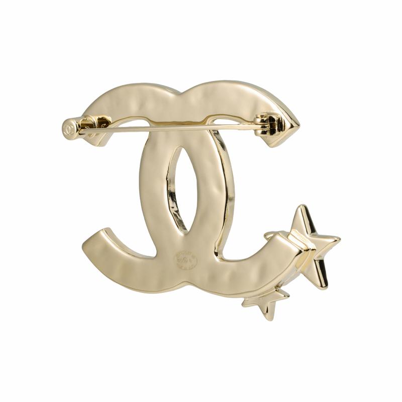 CHANEL Logo Letters Rhinestone Brooch Women's Gold