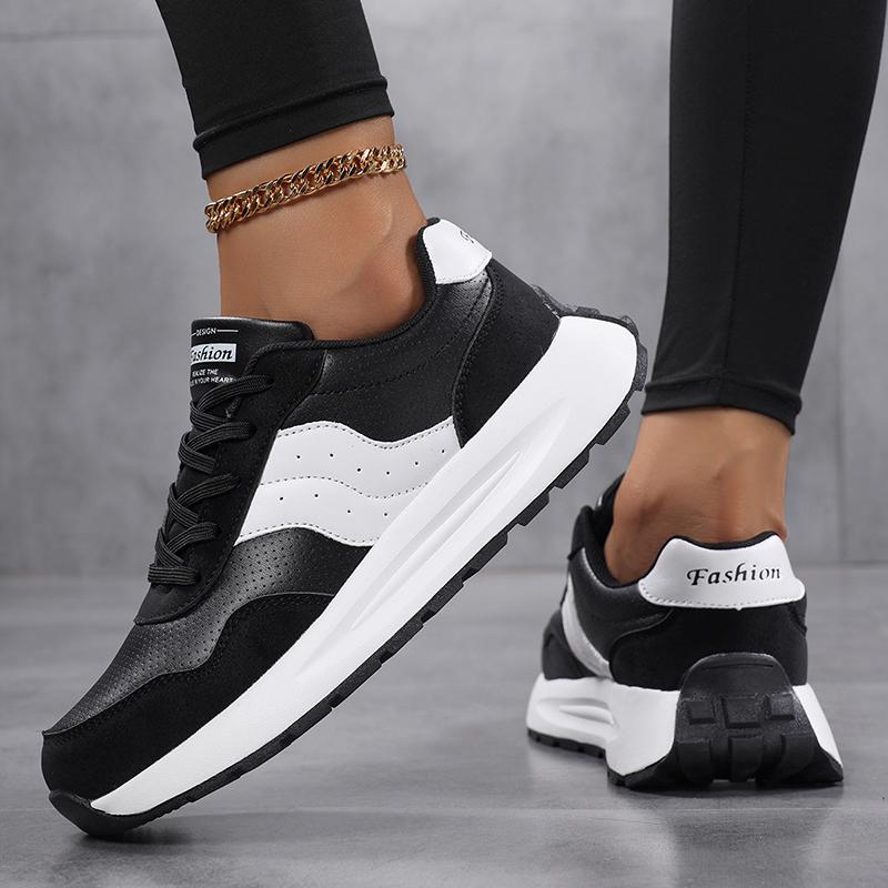 Fashion Thick Sole Running Shoes Women's Breathable PU Leather Casual Sneakers Non-slip Soft Sole Sports Footwear Size 36-43