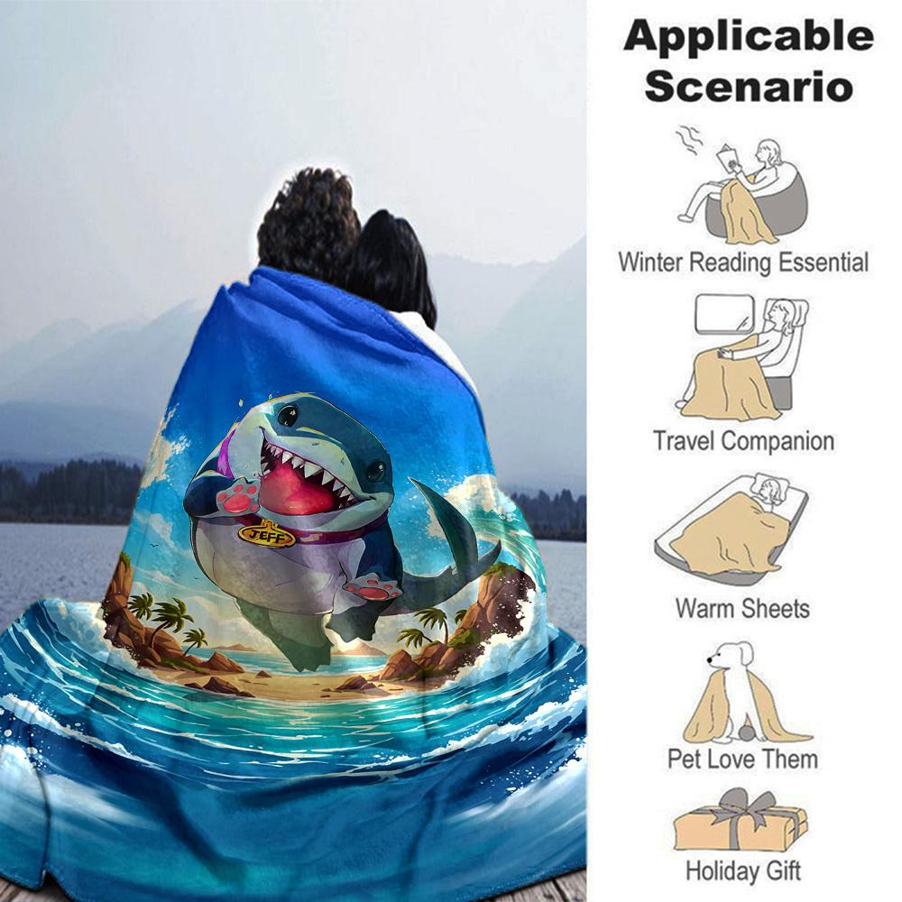 1pc shark jeff Throw Blanket Soft Flannel, Cozy All Season Polyester Perfect for Home, Office