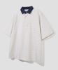 AGOD Contrast Denim Collar Stripe Half T-Shirt [Ivory]