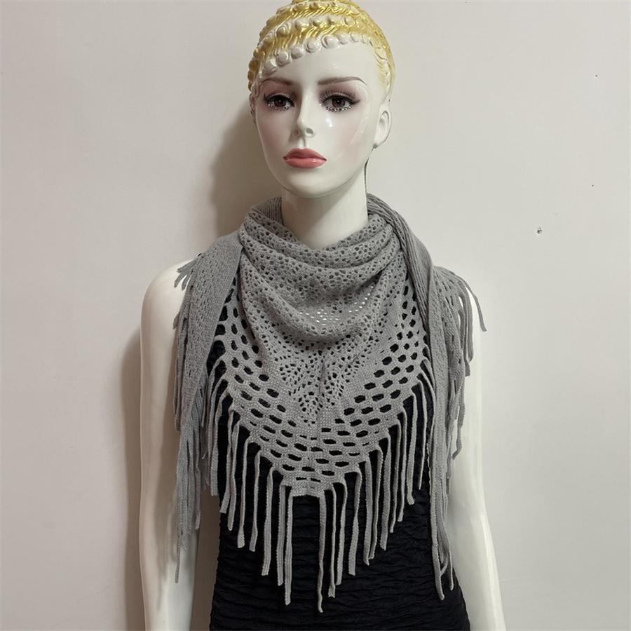 Autumn New Solid Color Triangle Fringe Wool Scarf Knitted Shawl Triangular Scarf Wrap