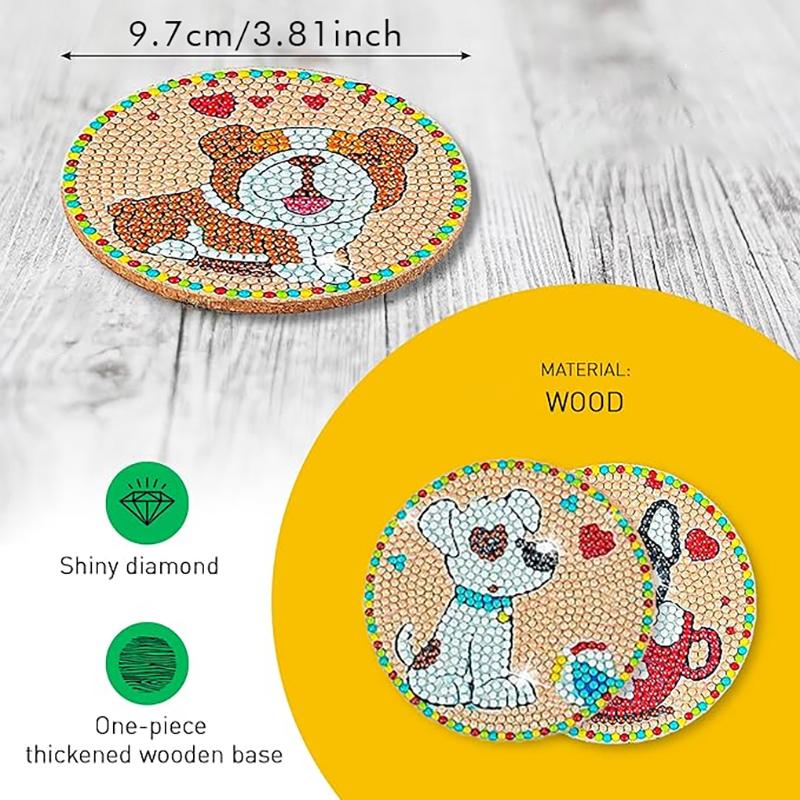 8 Pieces/set of Diamond Painted Dog Patterned Coasters, DIY Coasters with Holder, Suitable for Beginners and Adults, Art and Craft Supplies Gifts