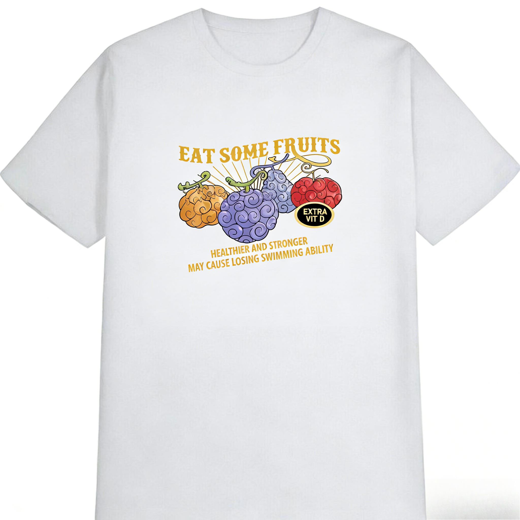 Unisex Patterned Tshirt Short Sleeves Interesting Design and Colorful Fruit Illustrations Cotton Summer Tshirt Men and Women S