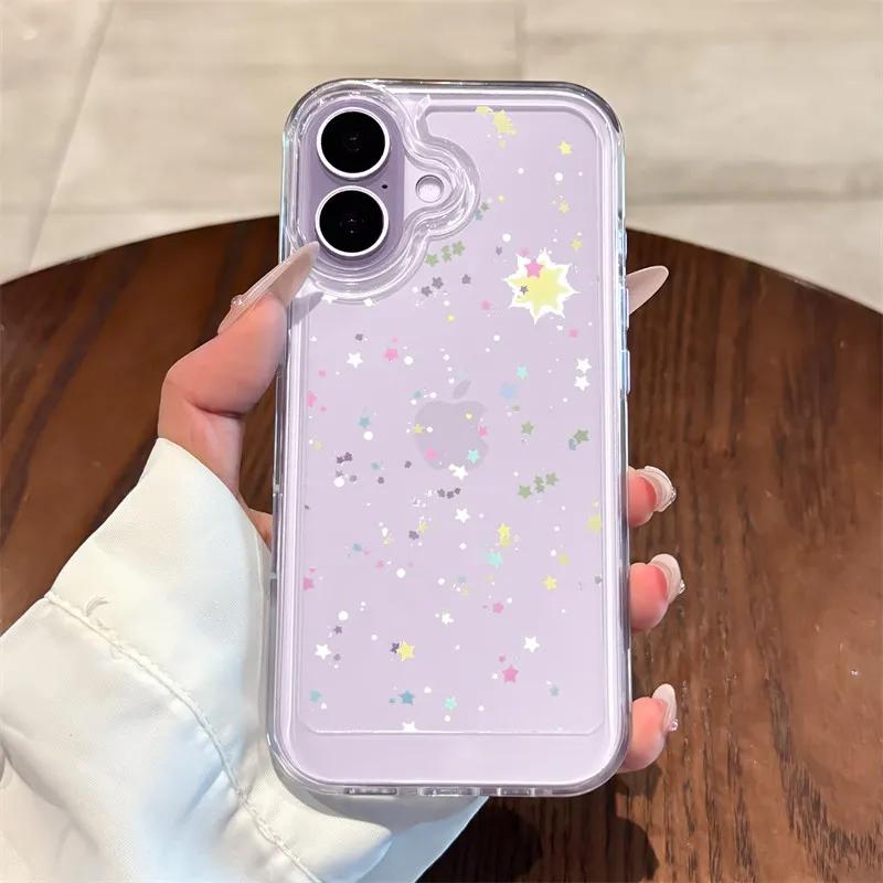 Trendy Ins Colorful Stars Minimalist Phone Case For For Iphone 17 AIR 16 1 14 13 12 11 Pro MAX XR XSMAX 7 8 Plus Y2K Clear Cover
