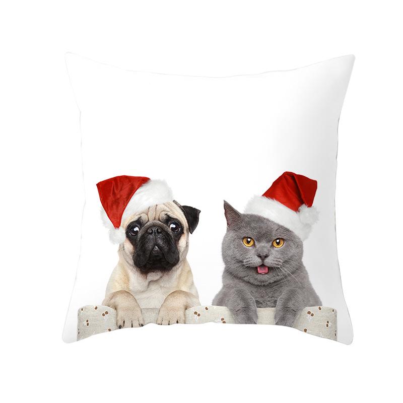 Pet Print Christmas Peach Skin Pillow Cover Bedside Cushion Cover Sofa Cushion Cover