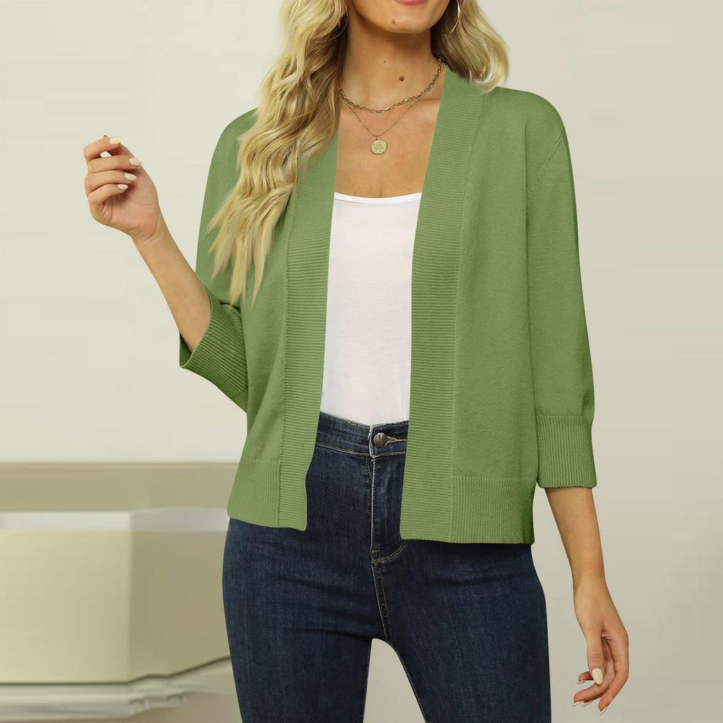 Women's 3/4 Sleeve Cropped Cardigan Sweater Open Front Short Shrugs Cardigans Lightweight Sweaters
