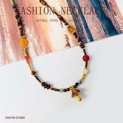 Exquisite Y2K Light Luxury Necklace with Natural Stone & Forest Mushroom Beads