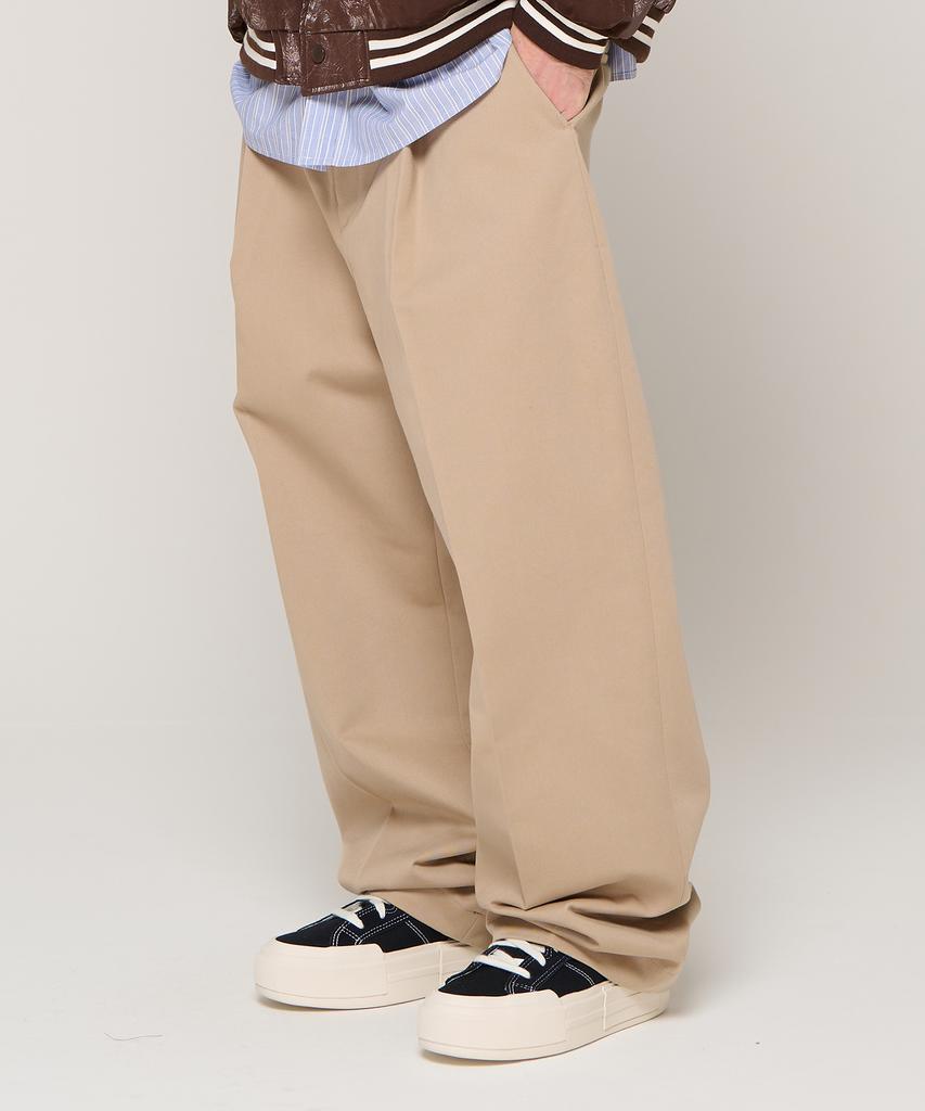 CARGOBROS Heavy Banding Wide Slacks (Beige)