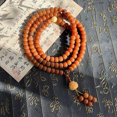 Chinese Style Chicken Oil Yellow Bodhi Barrel Beads Prayer Bracelet for Men and Women