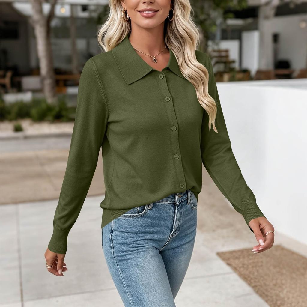 Women's Lightweight Fashion Long Sleeve Button Front Cardigan Sweater for Casual Everyday Wear