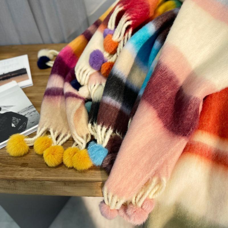 Only home, keep N strips for yourself! Real Rex Rabbit Hairball! Thick Hair Flu Pulled Tassel Striped Big Scarf Big