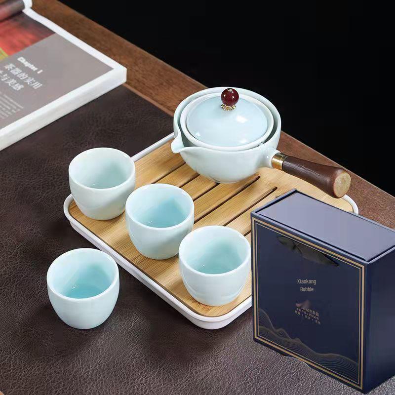Portable Ceramic Travel Tea Set with Automatic Kung Fu Tea Maker - Business Gift