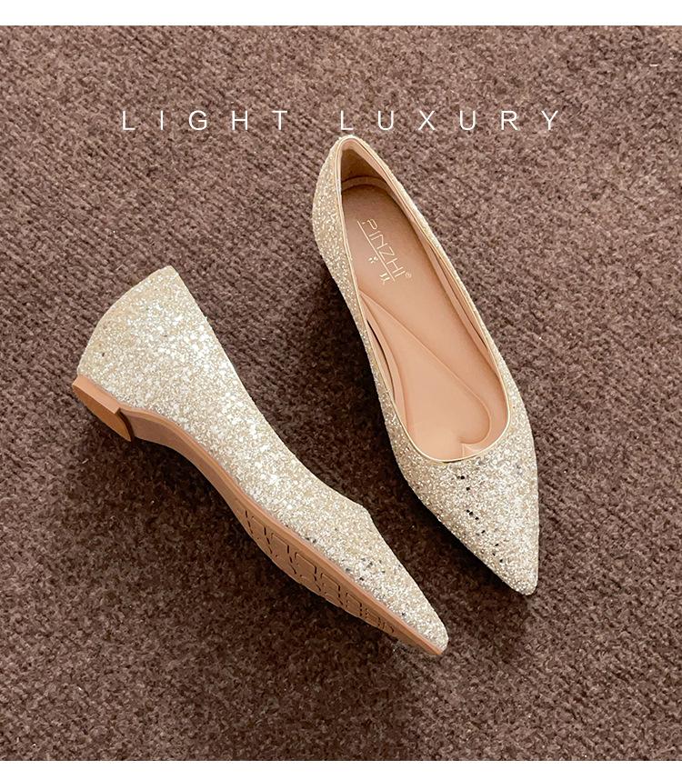 Neue Frühling/Sommer Damen Pailletten Spitzschuh Versteckter Absatz Ballerinas - Französischer Stil Abend Pendlerschuhe