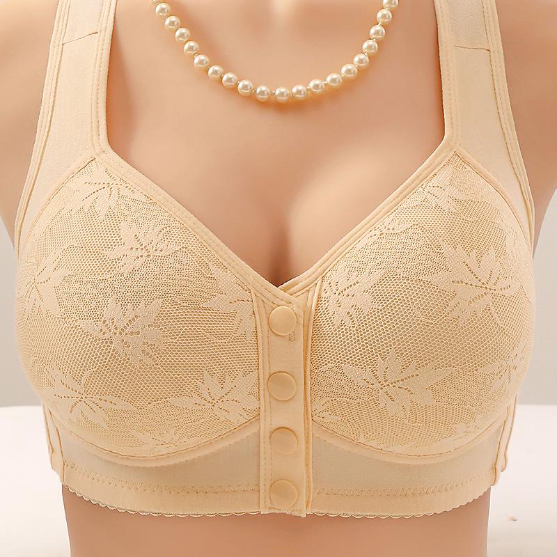 Plus Size Front-Buckle Cotton Vest Bra: Soft, Wire-Free, Breathable Print for Middle-Aged & Elderly.