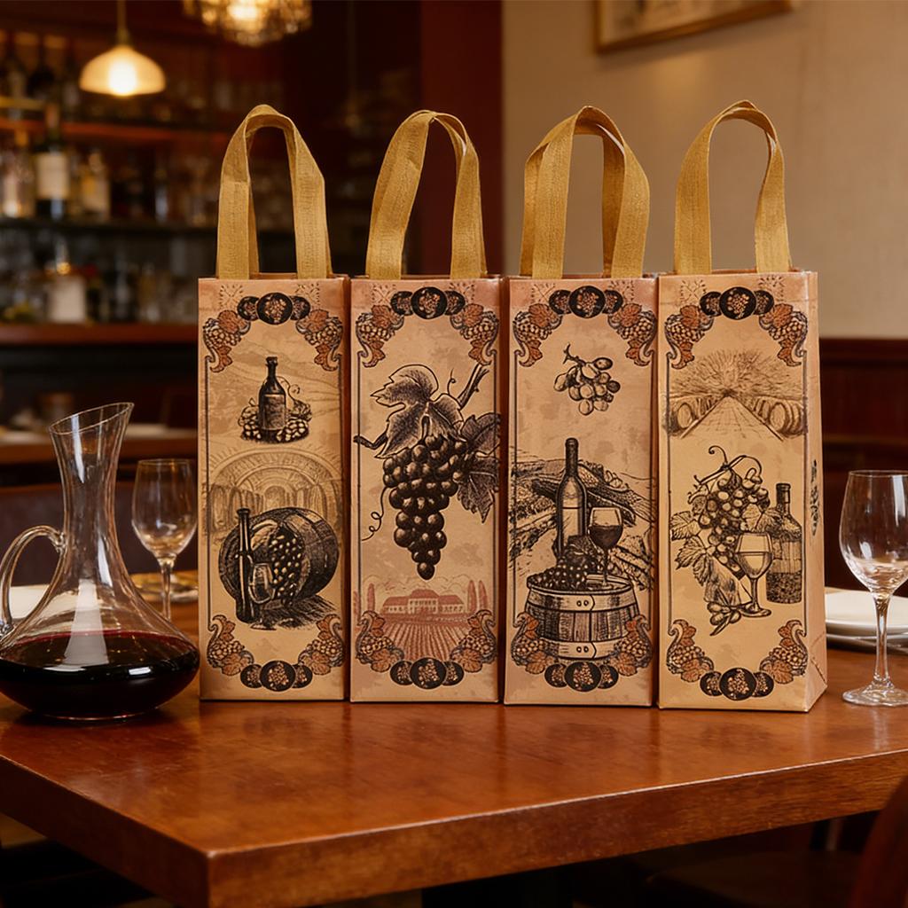 6/12/24 PCS Elegant Wine Gift Bags – Printed Non-Woven Totes with Handles for Wine Champagne Liquor Bottle Carrier for Parties