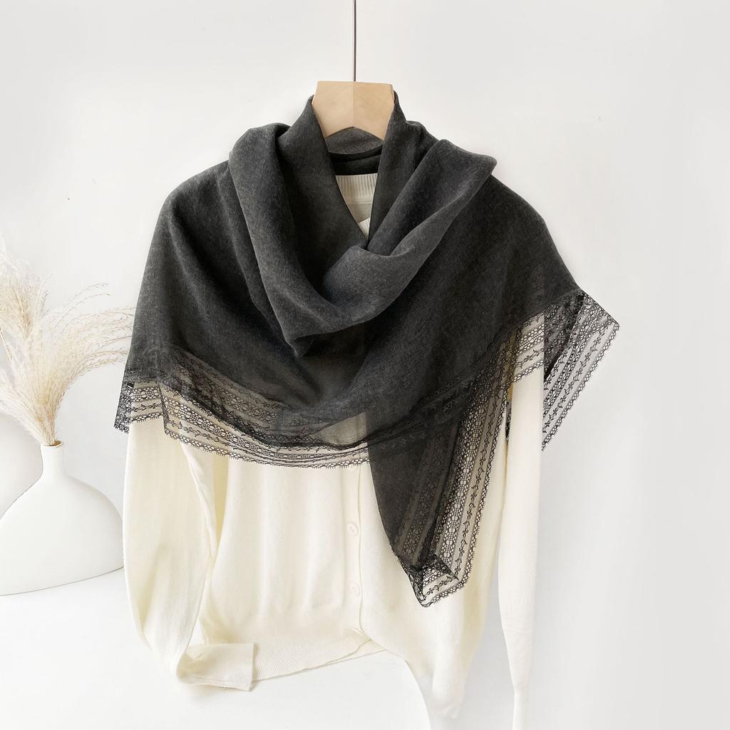 Solid color square scarf Spring and autumn thin lace cotton and linen square scarf Silk scarf Women's vacation beach towel Sunscreen shawl