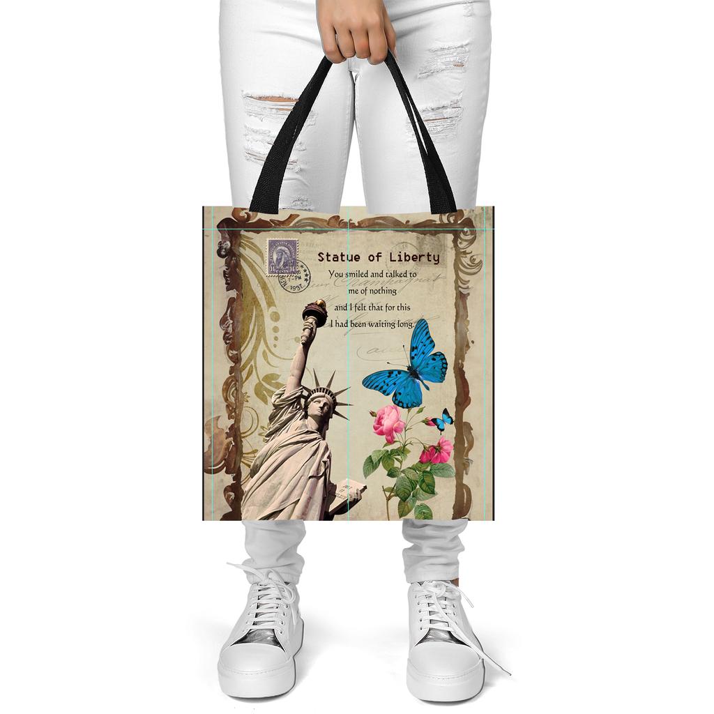 Dünyaca Ünlü Landmark Bina Serisi Kanvas Çanta Dijital Baskı Çanta Kadın Üst Saplı Çanta Omuz Çantası