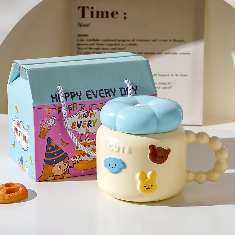 Cute Ceramic Cup With Lid High Value Home Office Couple Water Cup Gift Box Creative Souvenir