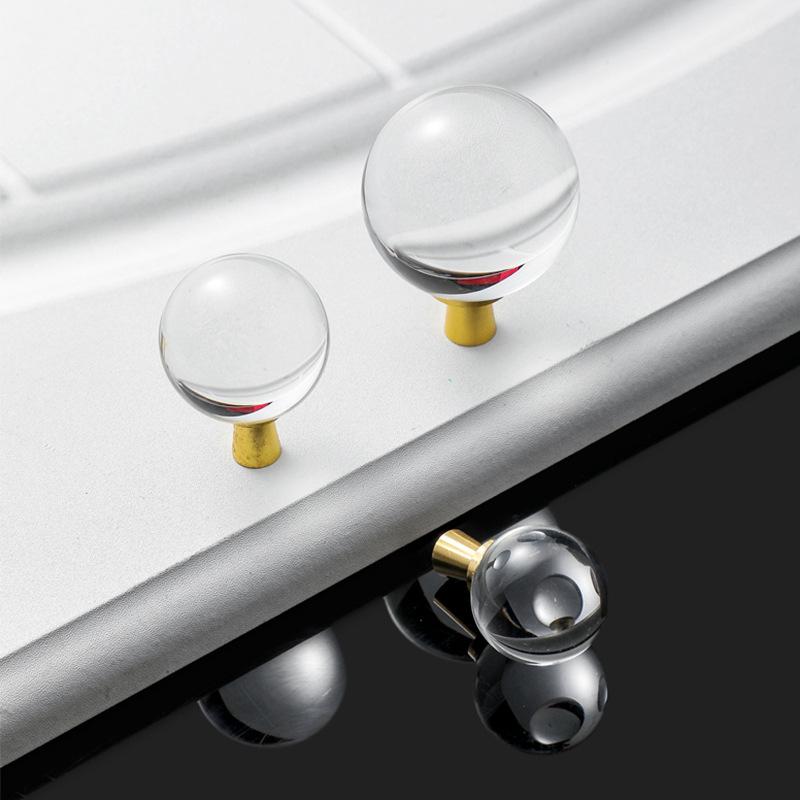 Brass Crystal Marble Handle European Light Luxury Diamond Light Ball Drawer Cabinet Wardrobe Door Handle
