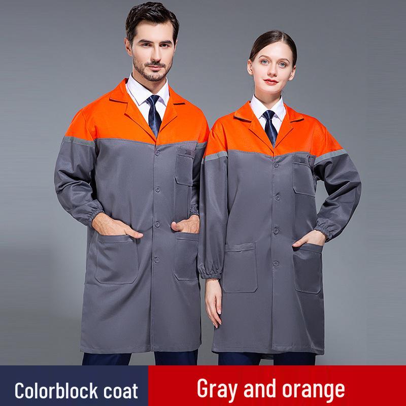 Custom Blue Color Block Workwear Coat: Durable, Wear-Resistant, Cotton Uniform for Movers and Warehouse Use