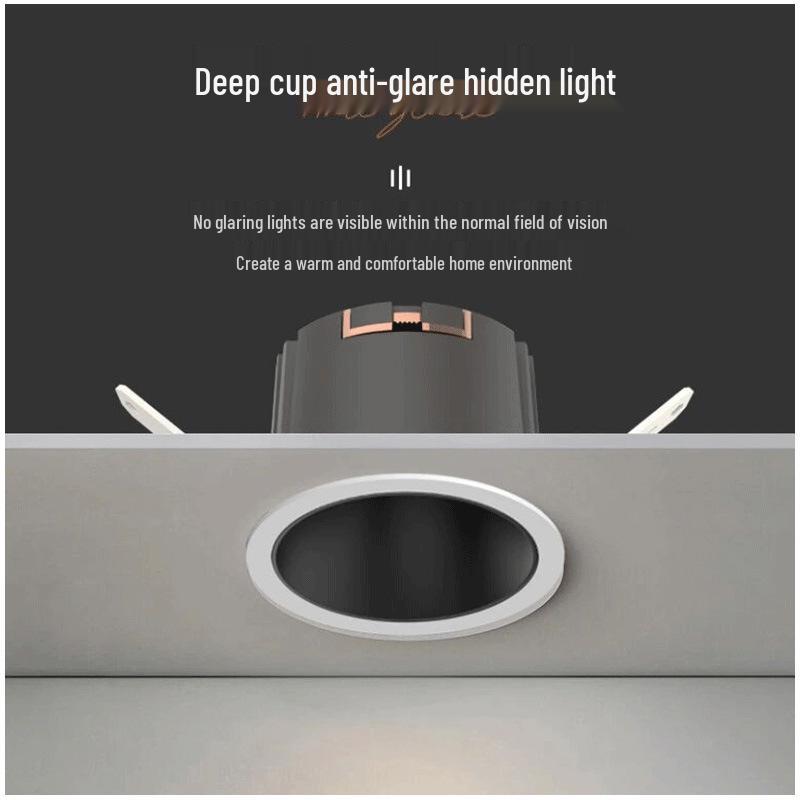 Narrow Bezel LED Ceiling Light with Anti-Glare Eye Protection and Full Spectrum, 75mm Recessed Installation for Hotel or Home Bedroom