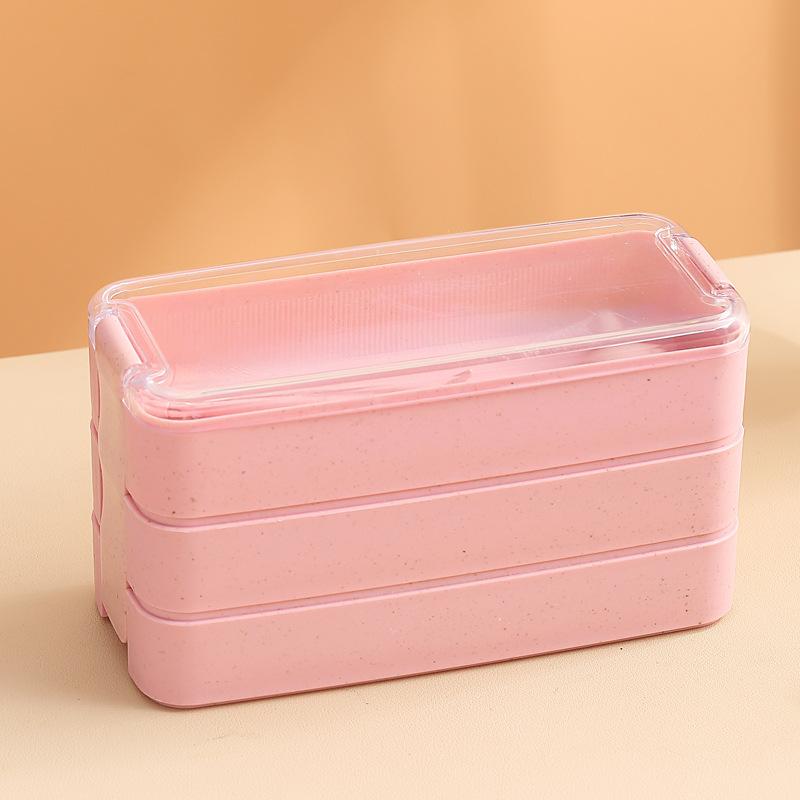 

1pc 3-layers Wheat Straw Lunch Box With Dinnerware Detachable Microwavable Hermetic Bento Box For Adults School Office
