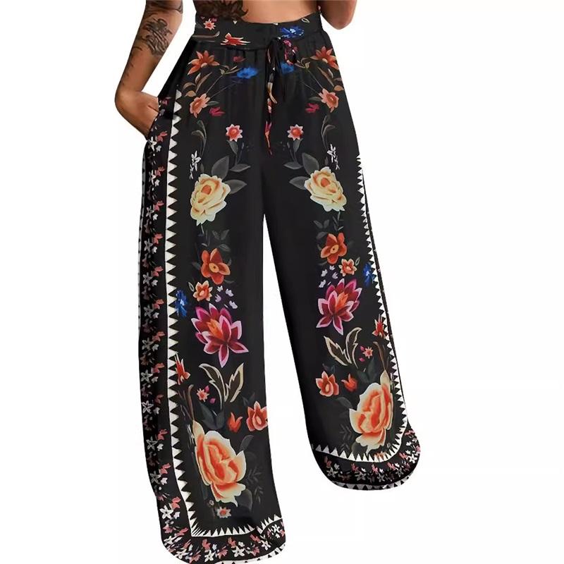 New Style European And American Spring And Summer Peacock Positioning Printing Loose Casual Women's Trousers