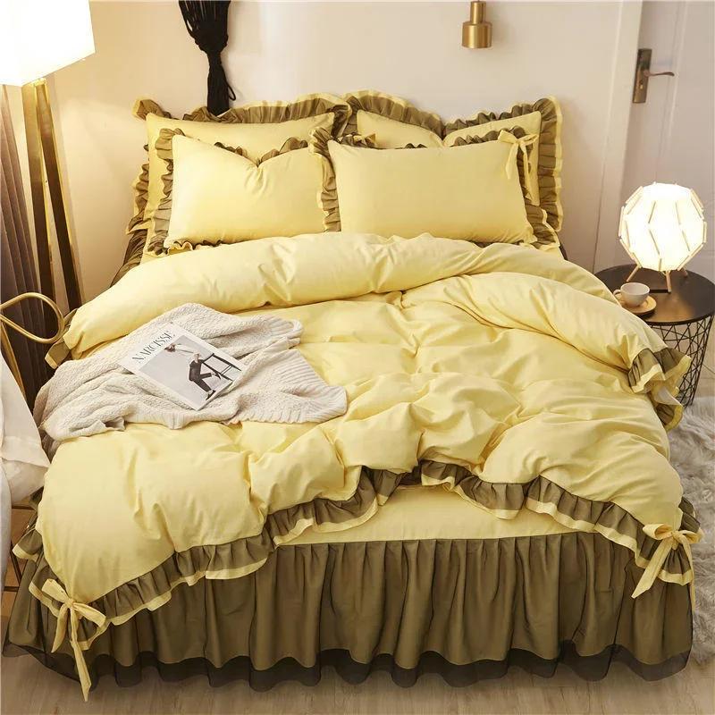 Luxury Black Princess Bedding Sets Kawaii Bed Skirt Sheet Pillowcase Fashion Girl Duvet Cover 4 Pieces Home Decoration