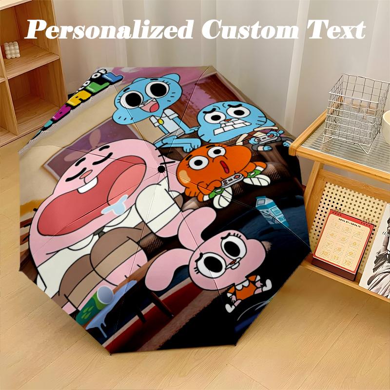 Windproof Folding Umbrella, 8‑Rib Auto Open Close Amazing World of Gumball Umbrella for Rain Sun Protection