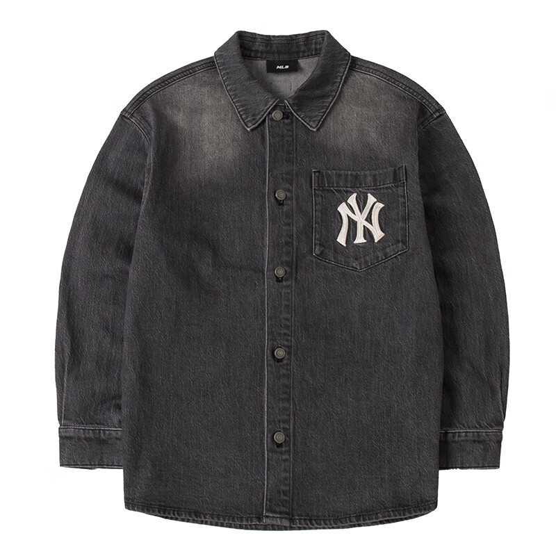 New MLB Denim Jacket Unisex Charcoal Gray 3ADRV0144