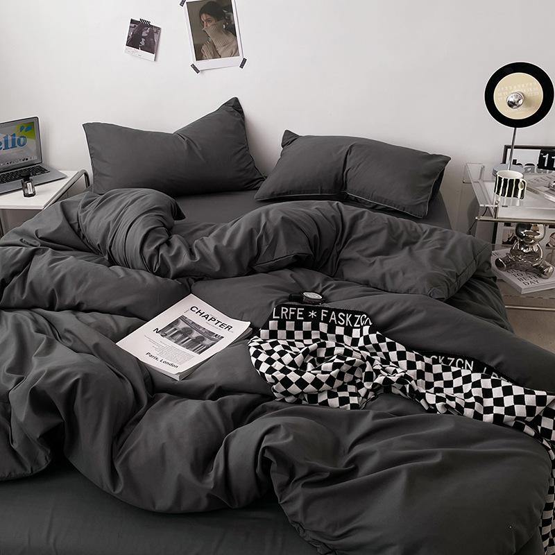 Japanese Solid Color Bed Set - Skin-Friendly, Breathable Sheets and Quilt Cover for Dormitories