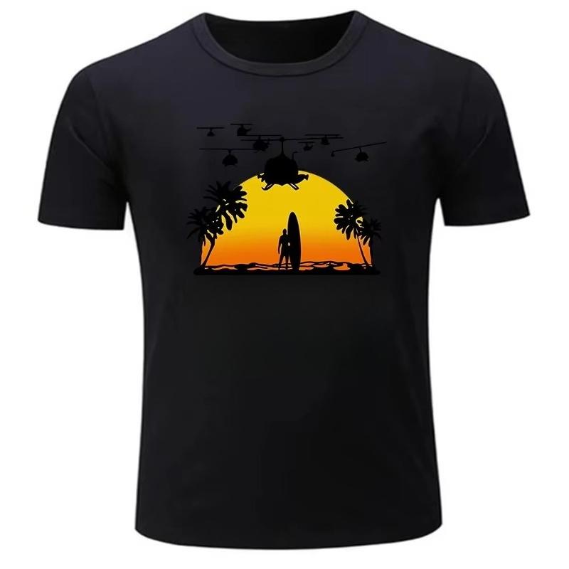 Herbst- und Wintermode Landschaftsbedrucktes Kurzarm-T-Shirt Dicke Reine Baumwolle Rundhals Bequemes Casual-Style T-Shirt