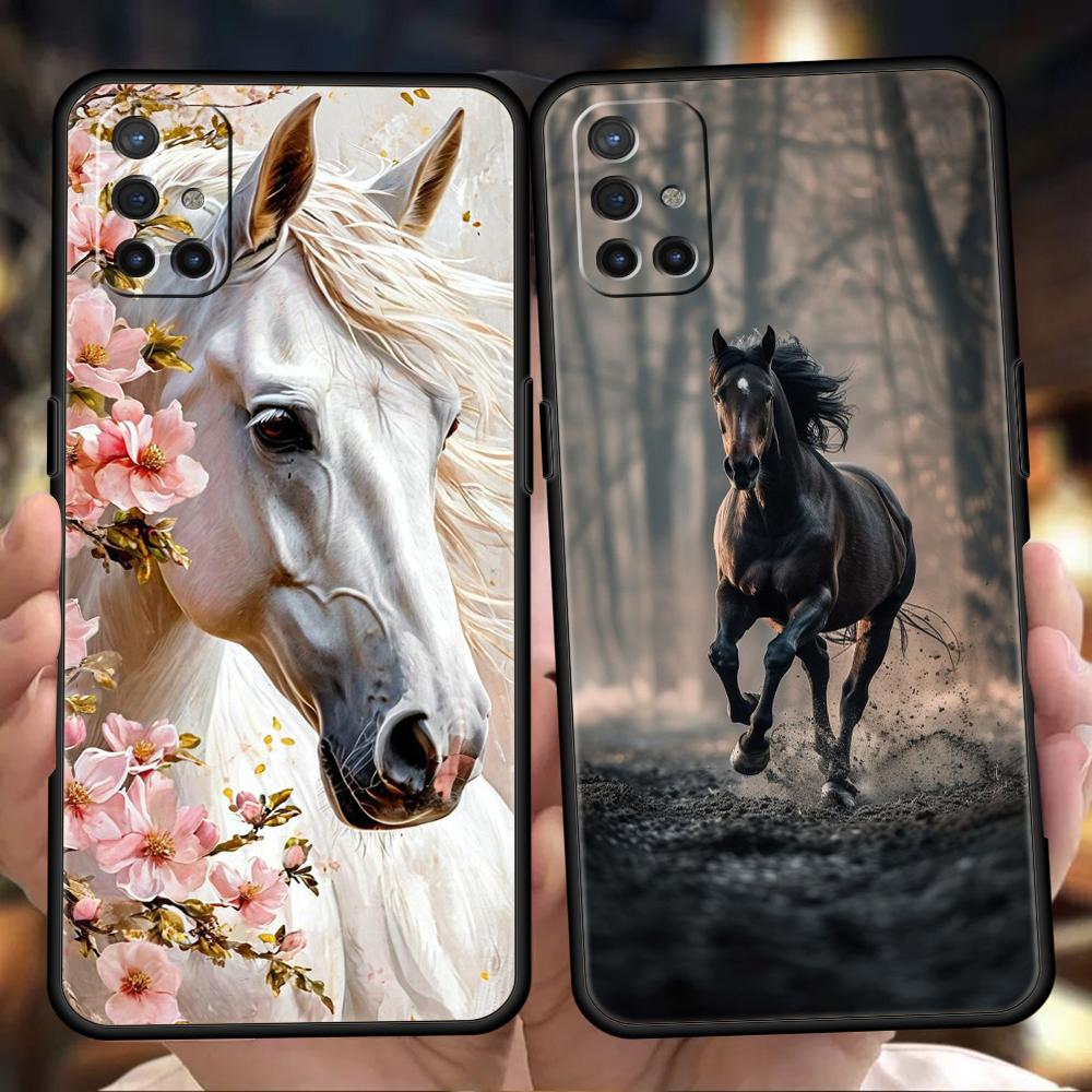 Phone Case For OnePlus 13 12 11 10 9 Pro 9T 13R 12R 10R 9R 9RT 10T 8T 8 Nord 2T CE 2 3 5G N30 Cover Black White Horses Galloping