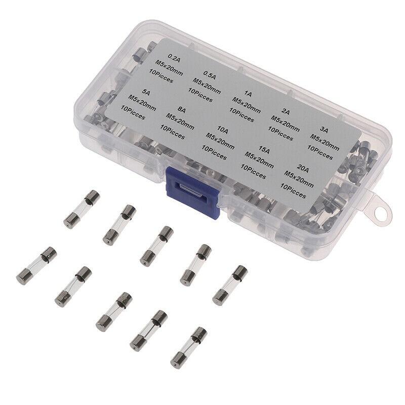 100pcs 5x20mm fast blow glass tube fuse set assorted kit