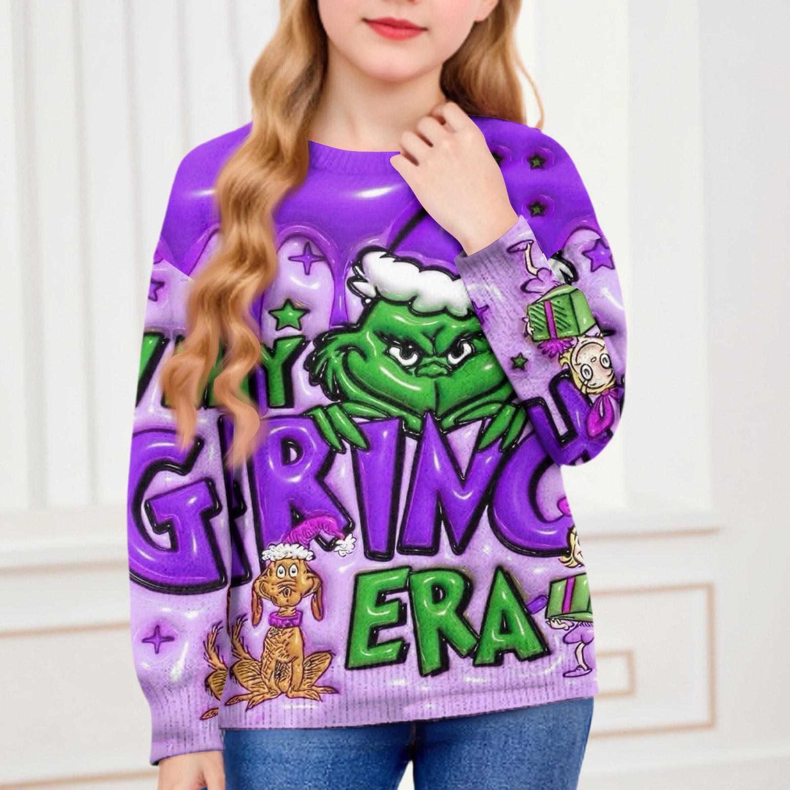 Yuki Kerstdag Sweatshirts Voor Kinderen Jongens En Meisjes Gebreide Trui Schattig Shirt Herfst Ronde Hals Pullover Tops 140 donkerpaarse kleur