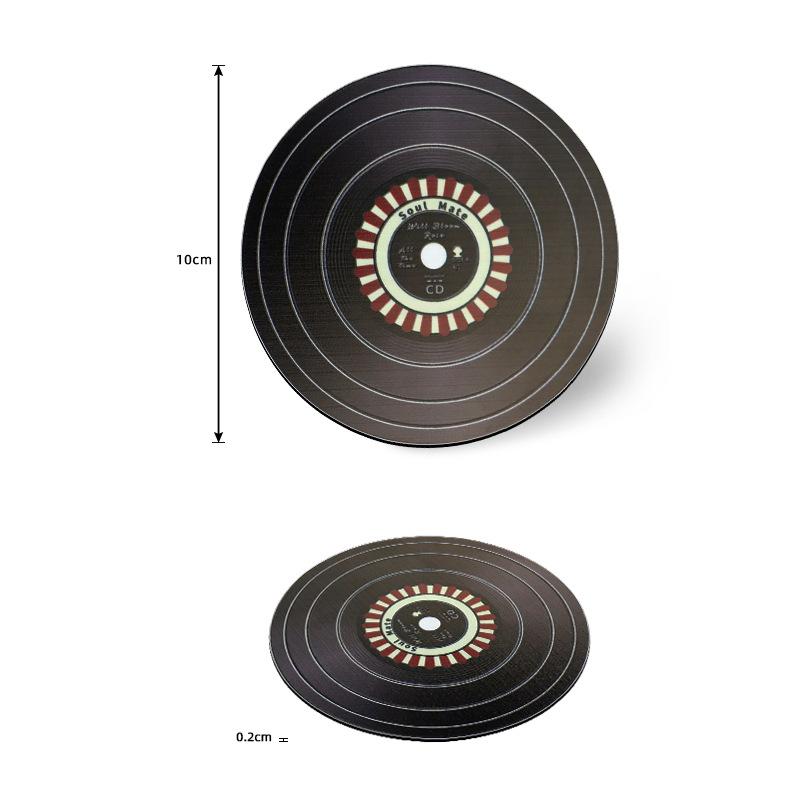 Stainless Steel Placemat Coaster Retro CD Vinyl Record Model Thermal Insulation Non-slip Tray Pad Coffee Cup Pad
