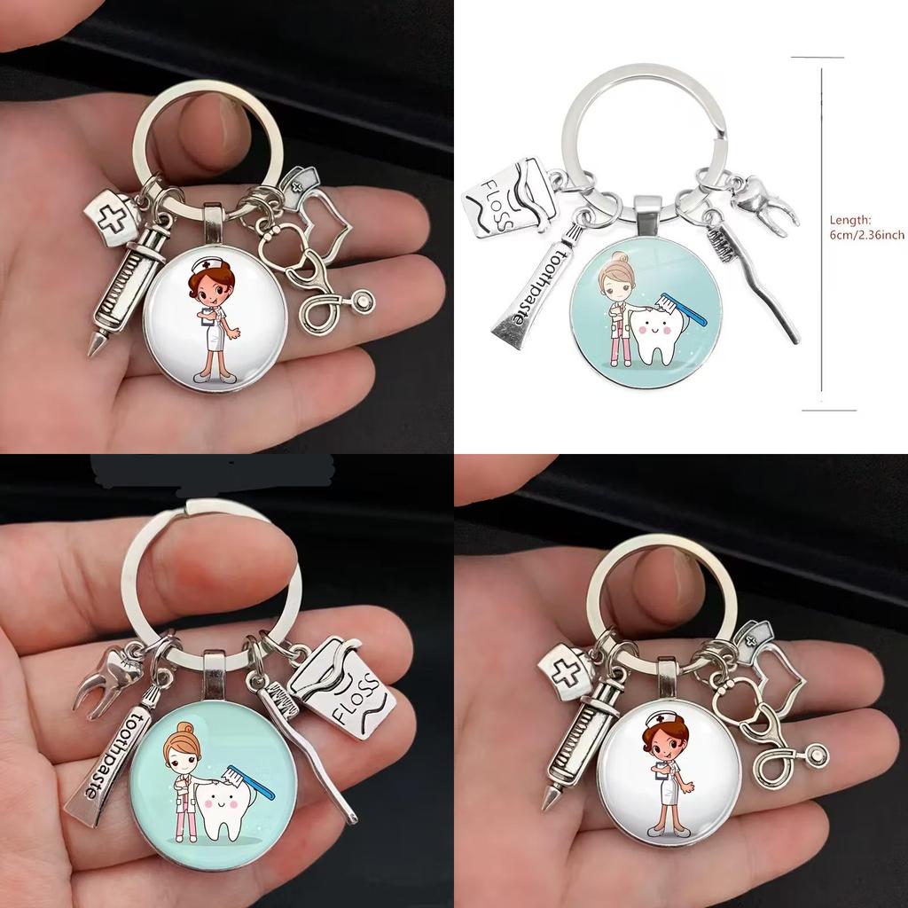 Zahnarzthelferin Schlüsselanhänger mit medizinischer Spritze und Stethoskop zum Geschenk und zur Feier