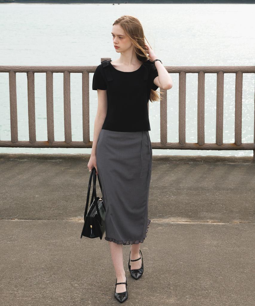 DEHEVE Boat Neck Ribbon Knit [Black]