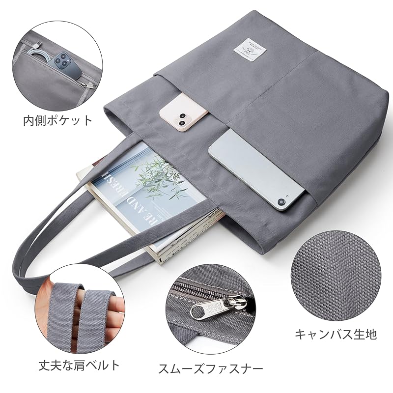 [KALIDI] Tote Bag Ladies Shoulder Bag Large Capacity Shoulder Bag Larger Canvas Tote Canvas Plain Color Commuting To School for Travel Unisex With