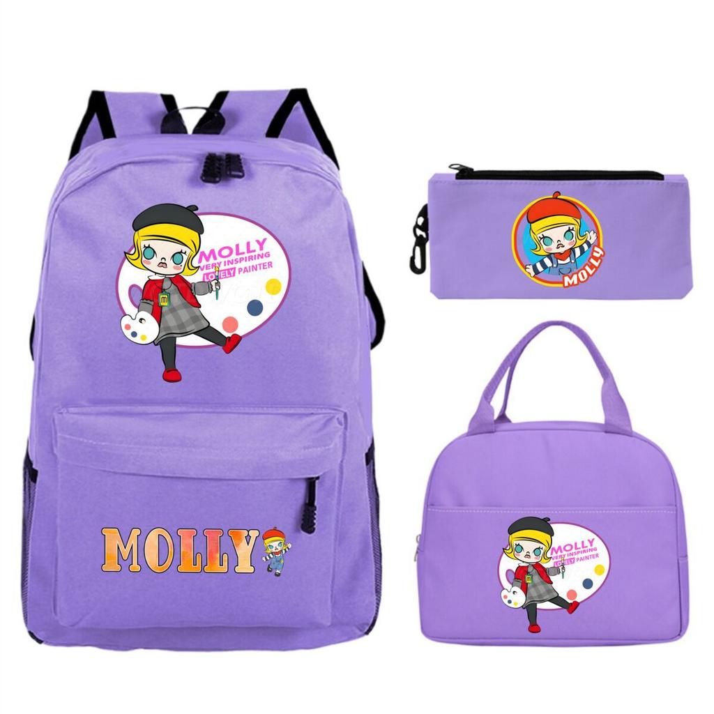 Cute Molly Cartoon Peripheral Casual Backpack Printing Trend Primary and Secondary School Schoolbag Three-piece Set