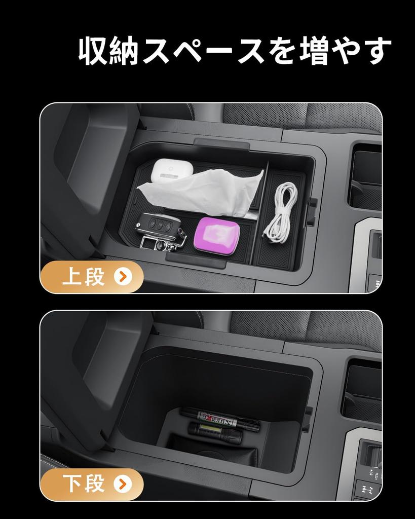 ECOZEN Armrest Console Tray for the New Toyota Land Cruiser This center console tissue holder and small item storage box is made of ABS material and