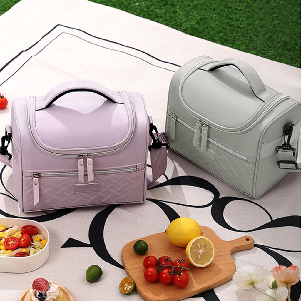 Lunch Insulated Bag Food Thermal Box with Adjustable Shoulder Strap Large Capacity Bentos Pouch for Outdoor Camping