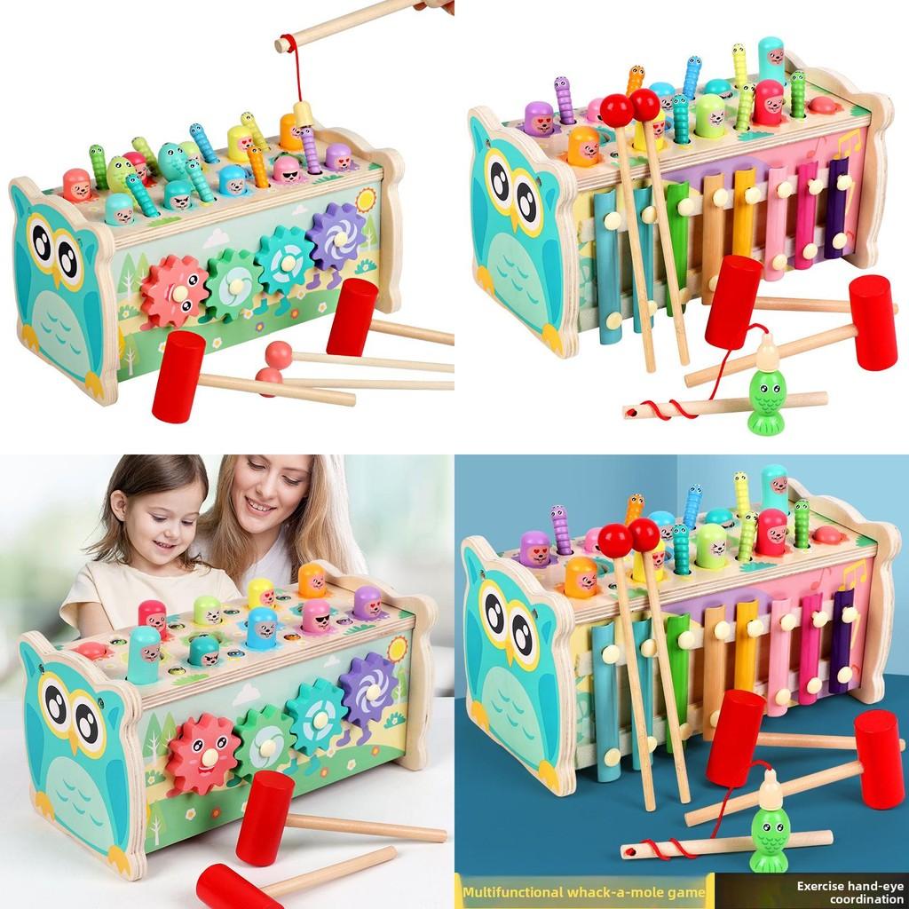 Owl Wooden Interactive Children Whacka Mole Toys Catching Fishing Features Gift
