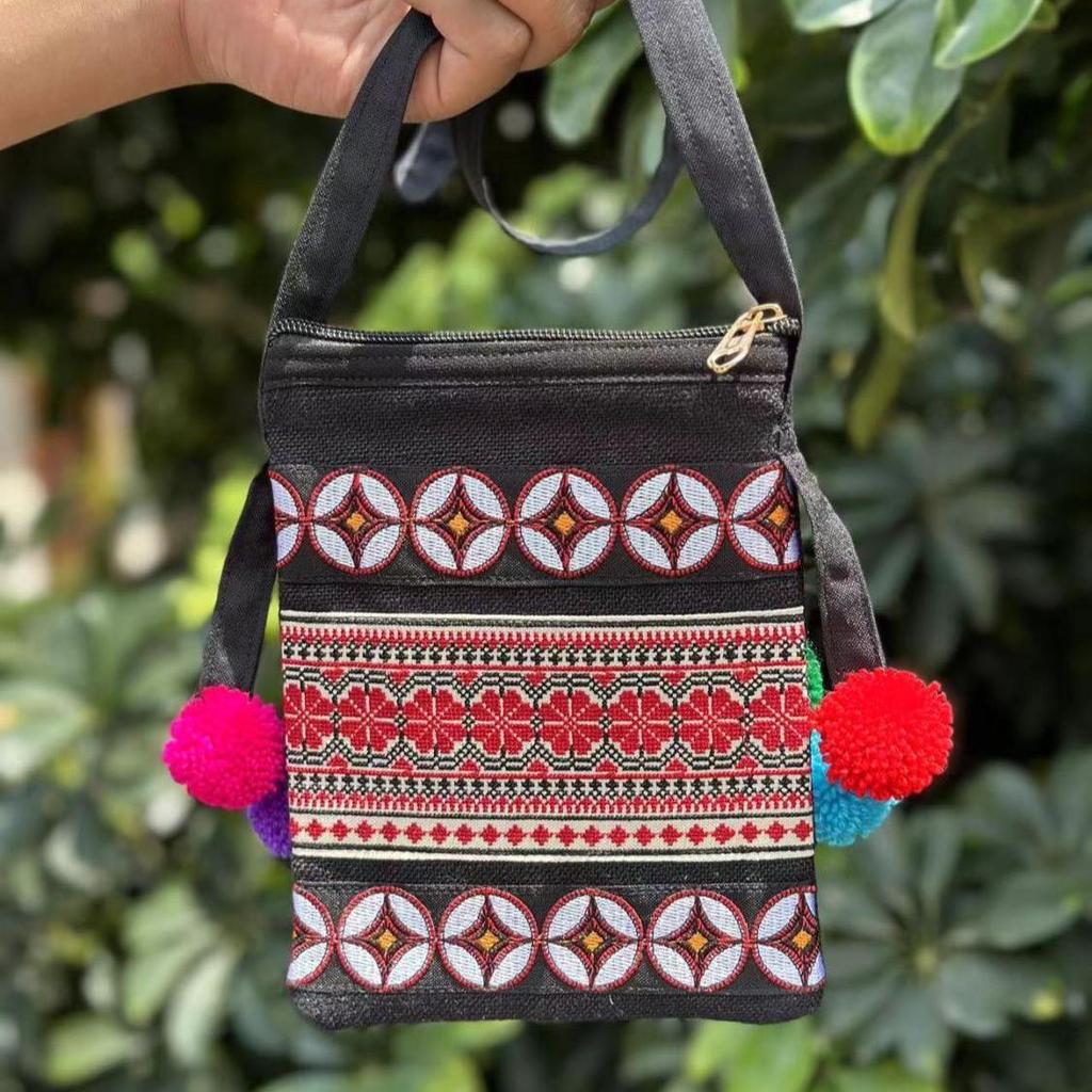 Ethnic Style Embroidery Cross Stitch Crossbody Small Bag Zero Wallet Mobile Phone Key Bag Lightweight for Women
