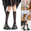 Summer Thin Silk Solid Over the Calf Socks for Womens Japanese Style JK Diamond Striped Pattern Student Long Stockings